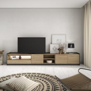 TV-Möbel Holzeffekt eiche und schwarz 310x37x50cm mit Led 310x50x37cm Spanplatte Beige Skraut home Möbel Wohnzimmermöbel TV-Möbel