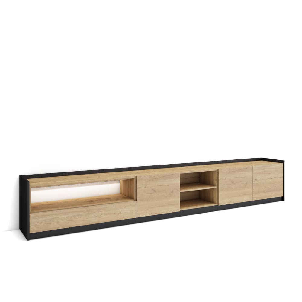 wohnli-moebel-suche-M26043687 Wohnli Möbelsuche - TV-Möbel Holzeffekt eiche und schwarz 310x37x50cm mit Led