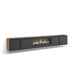 Wohnli Möbelsuche - TV-Möbel Holzeffekt schwarz eiche 315x35x50cm Kamin mit Feuereffekt