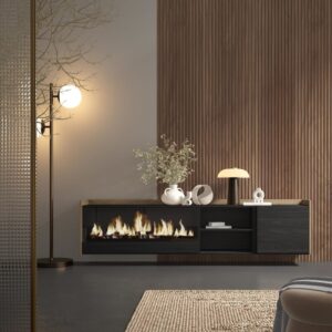 wohnli-moebel-suche-M26043698-1 TV-Möbel Holzeffekt schwarz eiche 212x35x50cm Kamin mit Feuereffekt 212x50x35cm Spanplatte Schwarz Skraut home Möbel Wohnzimmermöbel TV-Möbel