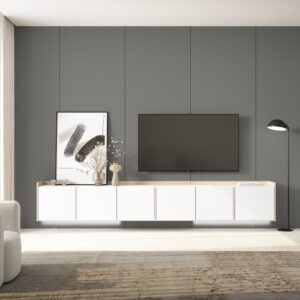 wohnli-moebel-suche-M26043699-1 TV-Möbel Holzeffekt weiß und eiche 309x35x50cm Hängend 309x50x35cm Spanplatte Weiß Skraut home Möbel Wohnzimmermöbel TV-Möbel