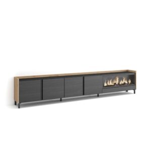 wohnli-moebel-suche-M26043705 Wohnli Möbelsuche - TV-Möbel Holzeffekt schwarz eiche 315x35x61cm Kamin mit Feuereffekt