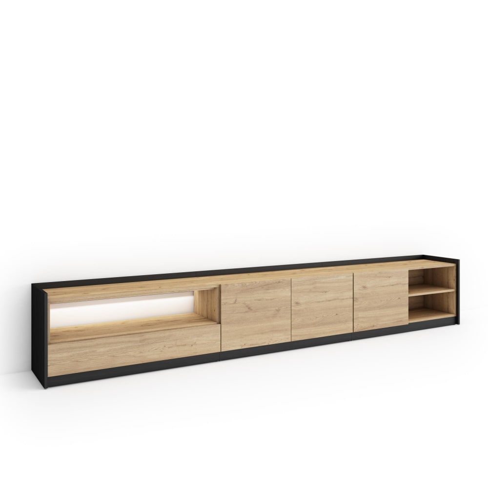 wohnli-moebel-suche-M26043706 Wohnli Möbelsuche - TV-Möbel Holzeffekt eiche und schwarz 310x37x50cm mit Led