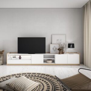 wohnli-moebel-suche-M26043707-1 TV-Möbel Holzeffekt weiß und eiche 310x37x50cm mit Led 310x50x37cm Spanplatte Weiß Skraut home Möbel Wohnzimmermöbel TV-Möbel