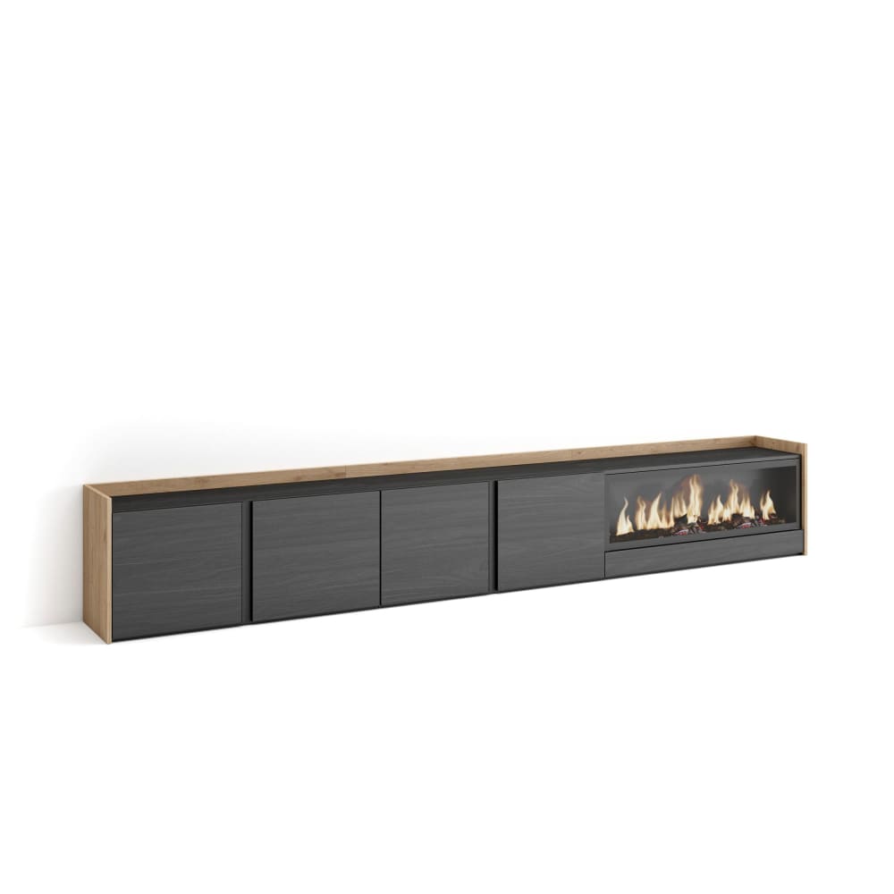 wohnli-moebel-suche-M26043708 Wohnli Möbelsuche - TV-Möbel Holzeffekt schwarz eiche 315x35x50cm Kamin mit Feuereffekt