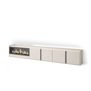 Wohnli Möbelsuche - TV-Möbel Holzeffekt beige 315x35x50cm Kamin mit Feuereffekt XXL