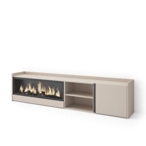 Wohnli Möbelsuche - TV-Möbel Holzeffekt beige 212x35x50cm Kamin mit Feuereffekt XXL