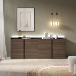 wohnli-moebel-suche-M26043714-1 Sideboard Holzeffekt dunkler eiche und schwarz 207x35x80cm mit Led 207x80x35cm Spanplatte Braun Skraut home Möbel Esszimmermöbel Sideboards, Highboards & niedrige Anrichten