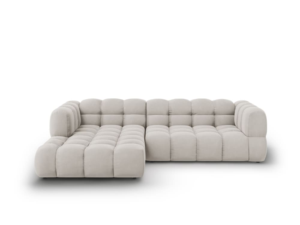 Wohnli Möbelsuche - 4-Sitzer modulares Ecksofa links aus Samt leichtes beige