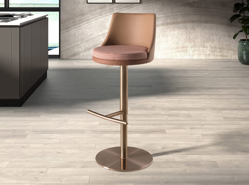 Drehbarer Hocker aus terrakottafarbenem und beigem Stoff und braunem 79x47x45cm Stoff Braun Angel Cerda Möbel Esszimmermöbel Barhocker