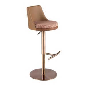 wohnli-moebel-suche-M26045130 Wohnli Möbelsuche - Drehbarer Hocker aus terrakottafarbenem und beigem Stoff und braunem