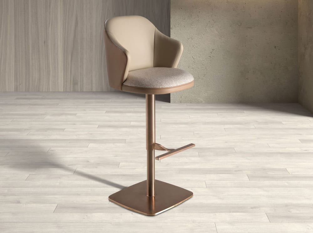 Drehbarer Hocker aus cremefarben meliertem Stoff und braunem 87x57x54cm Stoff Beige Angel Cerda Möbel Esszimmermöbel Barhocker