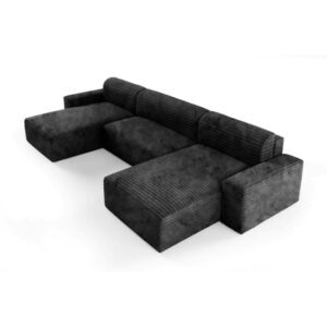 Wohnlandshaft mit Schlaffunktion Schwarz 185x70x300cm Holz Schwarz Furnisell Sofas und Sessel Sofas Wohnlandschaften