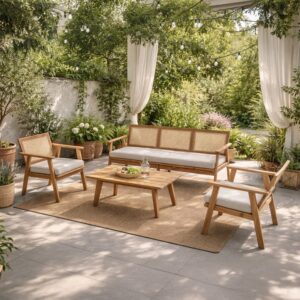 wohnli-moebel-suche-M26046499-1 5-Sitzer-Gartenmöbel aus Akazienholz und Zuckerrohr 64x74x64cm Holz Braun Concept Usine Möbel Wohnzimmermöbel Couchtische
