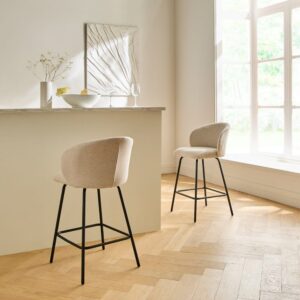 wohnli-moebel-suche-M26046877-1 2er-Set Hocker aus meliertem Stoff mit Metallbeinen H89 cm - Beige 53x89x50cm Spanplatte Beige Calicosy Möbel Esszimmermöbel Barhocker