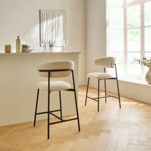 wohnli-moebel-suche-M26046883-1 2er-Set Hocker aus meliertem Stoff mit Metallbeinen H94 cm - Beige 52x94x53cm Spanplatte Beige Calicosy Möbel Esszimmermöbel Barhocker