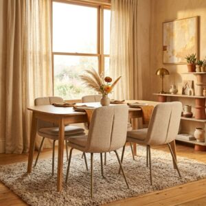 wohnli-moebel-suche-M26046885-1 Stühle 4er Set aus Stoff Beine aus beige lackiertem Metall H85 cm 65x85x48cm PVC - Polyvinlychlorid Beige Calicosy Möbel Esszimmermöbel Stühle