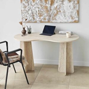 wohnli-moebel-suche-M26046905-1 Schreibtisch mit organisch-form L120 cm - Travertindekor 120x75x60cm Spanplatte Beige Calicosy Möbel Büromöbel Schreibtische