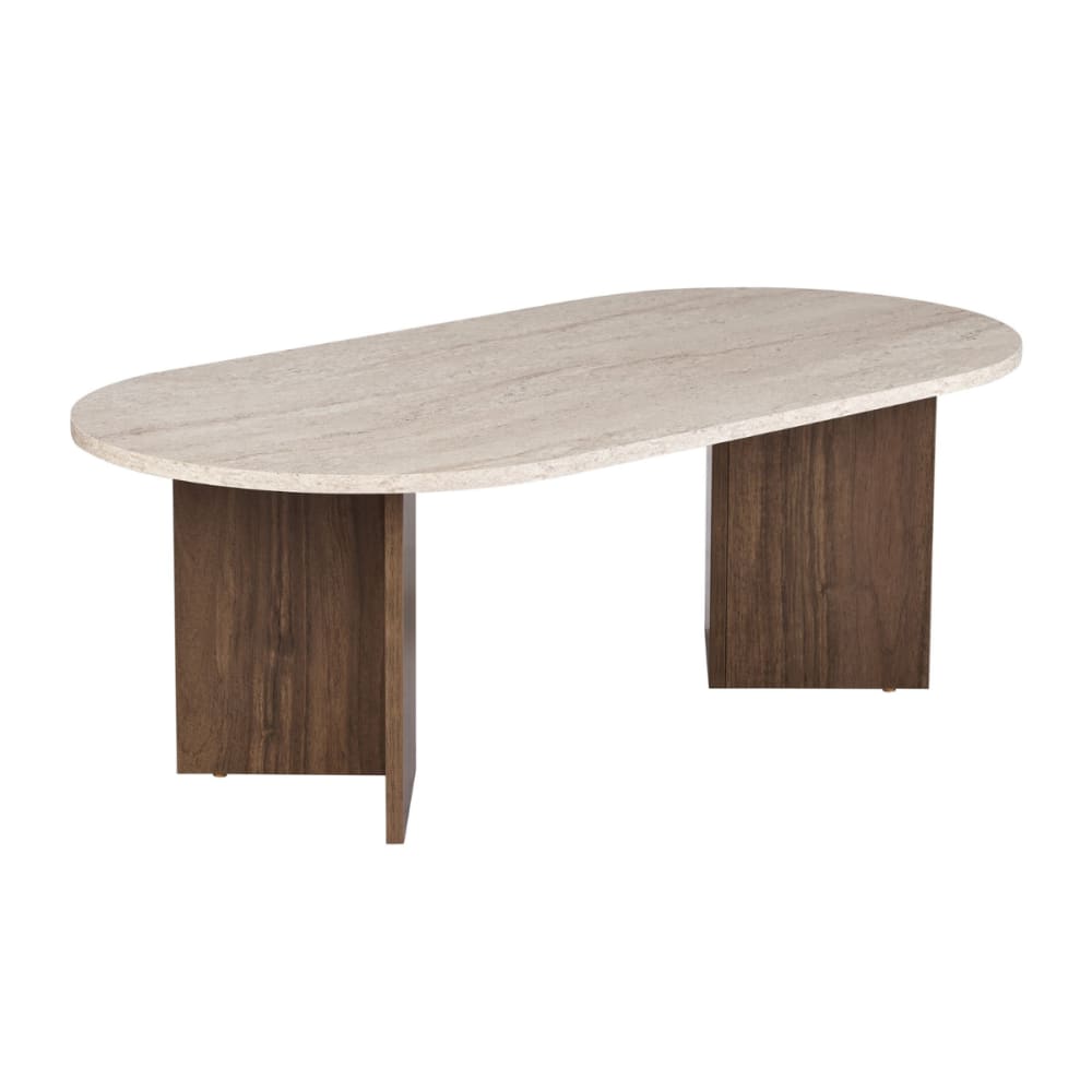 wohnli-moebel-suche-M26046917 Wohnli Möbelsuche - Couchtisch Ovaler L119 cm - Travertindekor und Nussbaumdekor