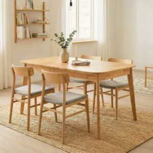 wohnli-moebel-suche-M26046922-1 Esstisch Ausziehbarer aus Gummibaumholz 4-6 Pers. L120/160 cm 120x75x80cm Holz Braun Calicosy Möbel Esszimmermöbel Esstische