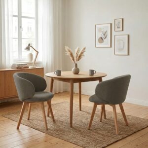Stühle 2er Set stoff mit massiven Holzfüßen H79 cm 60x79x55cm Stoff Braun Calicosy Möbel Esszimmermöbel Stühle