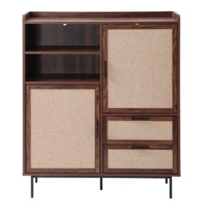 wohnli-moebel-suche-M26046956 Wohnli Möbelsuche - Highboard 2 Türen 2 Schubladen aus Textil und Walnuss-Dekor H120 cm