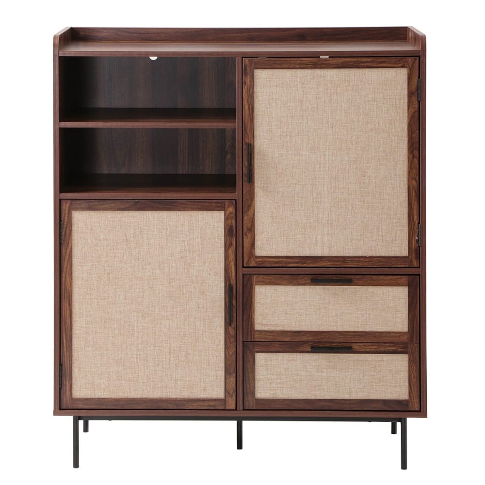 wohnli-moebel-suche-M26046956 Wohnli Möbelsuche - Highboard 2 Türen 2 Schubladen aus Textil und Walnuss-Dekor H120 cm