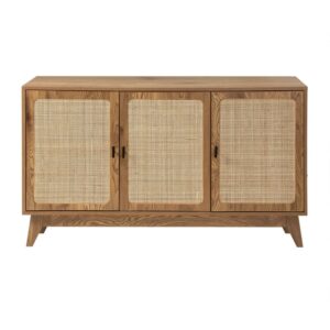 wohnli-moebel-suche-M26046957 Wohnli Möbelsuche - Sideboard 3 Türen mit Naturgeflecht-Front B120 cm - Holzdekor hell