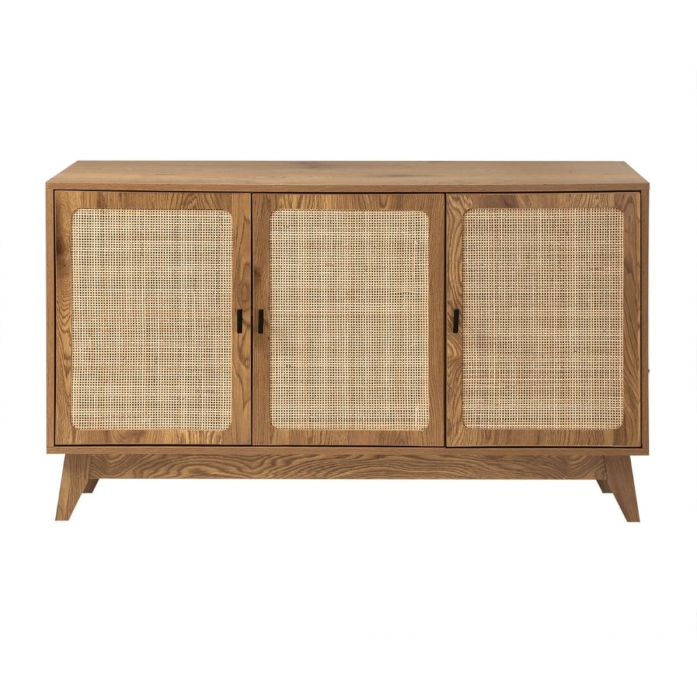 wohnli-moebel-suche-M26046957 Wohnli Möbelsuche - Sideboard 3 Türen mit Naturgeflecht-Front B120 cm - Holzdekor hell