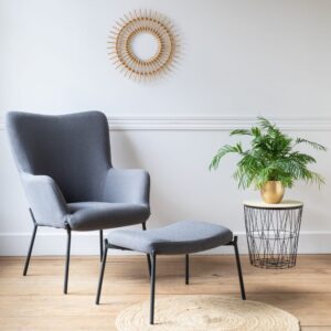 wohnli-moebel-suche-M26047361-1 Sessel in grauem Schlingenstoff mit Fußstütze 79x98x72cm Stoff Grau Happy Garden Sofas und Sessel Sessel, Poufs und Fußbänke Sessel