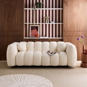 3-Sitzer-Sofa im Muscheldesign Bouclé-Bezug cremeweiß 221x76x100cm Holz Braun sweeek Sofas und Sessel Sofas Ecksofas