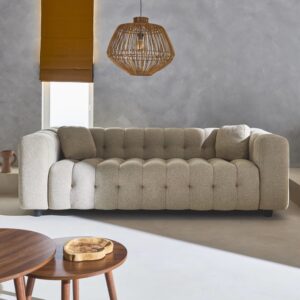 wohnli-moebel-suche-M26047770-1 3-Sitzer-Sofa mit kapitoniertem Bouclé-Bezug in beige 99x71x229cm Stoff Beige sweeek Sofas und Sessel Sofas 2-Sitzer-Sofas & 3-Sitzer-Sofas