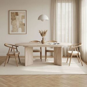 wohnli-moebel-suche-M26048007-1 Ausziehbarer Esstisch für 6 bis 8 pers L160/200 cm - Travertindekor 160x75x90cm Spanplatte Beige Calicosy Möbel Esszimmermöbel Esstische