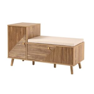 wohnli-moebel-suche-M26048008-1 Schuhbank in Holzoptik mit L-förmigen Lamellen – L101 cm 101x59x39cm Spanplatte Beige Calicosy Möbel Esszimmermöbel Sitzbank und Holzbank