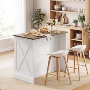 Îlot de cuisine 2 tiroirs porte coulissante bois blanc 106x92x57cm Spanplatte Weiß Homcom Möbel Küchenmöbel Kücheninseln & Servierwägen