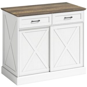 Wohnli Möbelsuche - Îlot de cuisine 2 tiroirs porte coulissante bois blanc