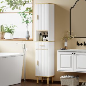 Meuble colonne salle de bain 2 portes tiroir bois blanc 32x172x30cm Spanplatte Weiß Homcom Möbel Badezimmermöbel Bad-Hochschränke