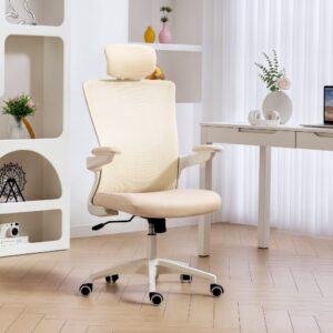 wohnli-moebel-suche-M26048046-1 Chaise bureau accoudoirs relevables soutien lombaire maille beige 63x120x60cm PES - Polyester Beige Homcom Möbel Büromöbel Bürostühle