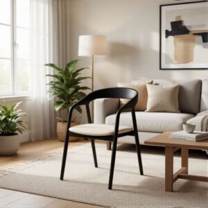wohnli-moebel-suche-M26048519-1 Stuhl aus schwarzer massiver Eiche und beigem veganem Leder 62x80x55cm Holz Schwarz WOODEK Möbel Esszimmermöbel Stühle