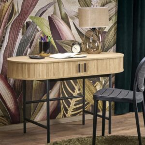 Ovaler Schreibtisch aus Holz und Metall mit Schiebetüren 55x75x120cm Holz Braun MSO Möbel Büromöbel Schreibtische