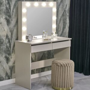 Beigefarbener Schminktisch mit Schubladen und LED-Beleuchtung 94x140x94cm Holz Beige MSO Möbel Schlafzimmermöbel Schminktische