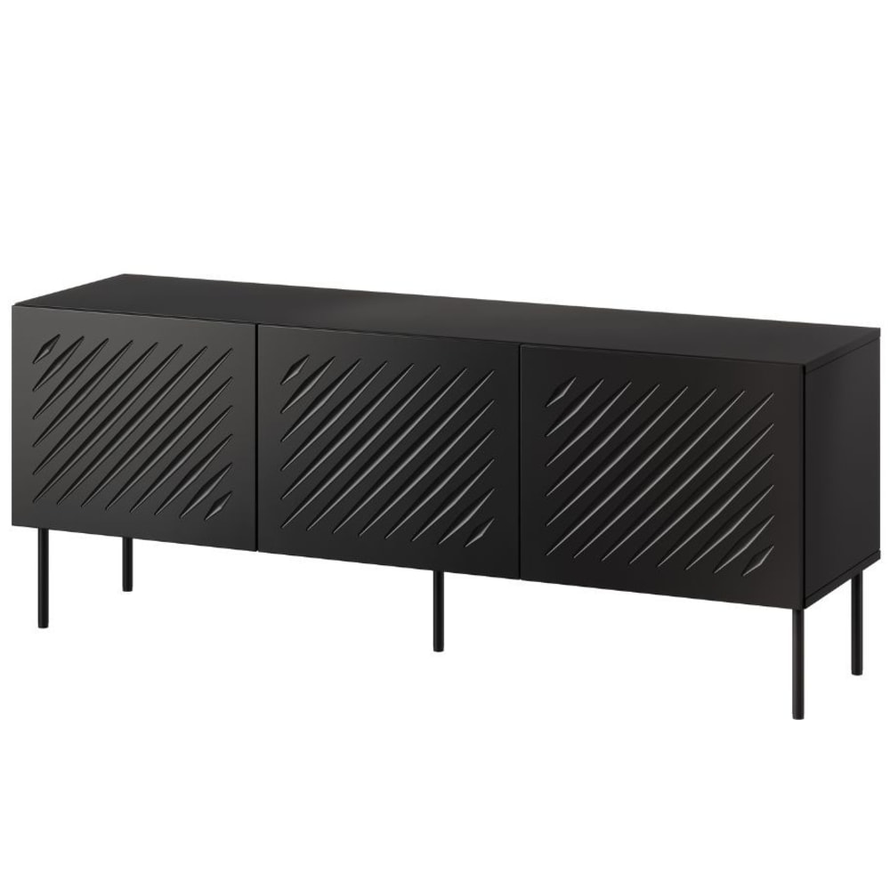 Wohnli Möbelsuche - Niedriges schwarzes Sideboard mit 3 Türen und Relief