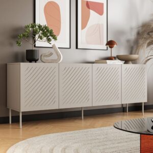 Beige Designer-Sideboard 200 cm 4 Türen mit Mustern 200x75x200cm Holz Beige MSO Möbel Esszimmermöbel Sideboards, Highboards & niedrige Anrichten