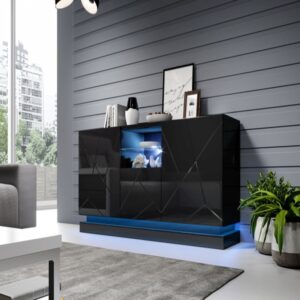 wohnli-moebel-suche-M26050287-1 Schwarzes Designer-Sideboard 150 cm mit integrierter Beleuchtung 41x75x150cm Holz Schwarz MSO Möbel Esszimmermöbel Sideboards, Highboards & niedrige Anrichten