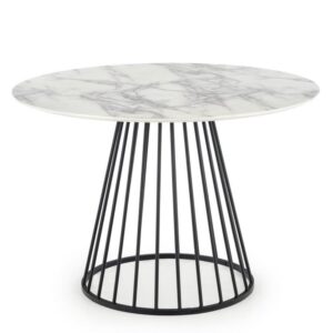 wohnli-moebel-suche-M26050301 Wohnli Möbelsuche - Runder Tisch mit Platte in weißer Marmoroptik und schwarzem Metallbein