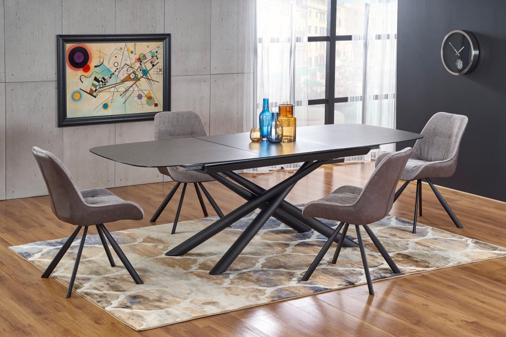 Ausziehbarer Esstisch mit Glasplatte 180x77x180cm Glas Grau MSO Möbel Esszimmermöbel Esstische