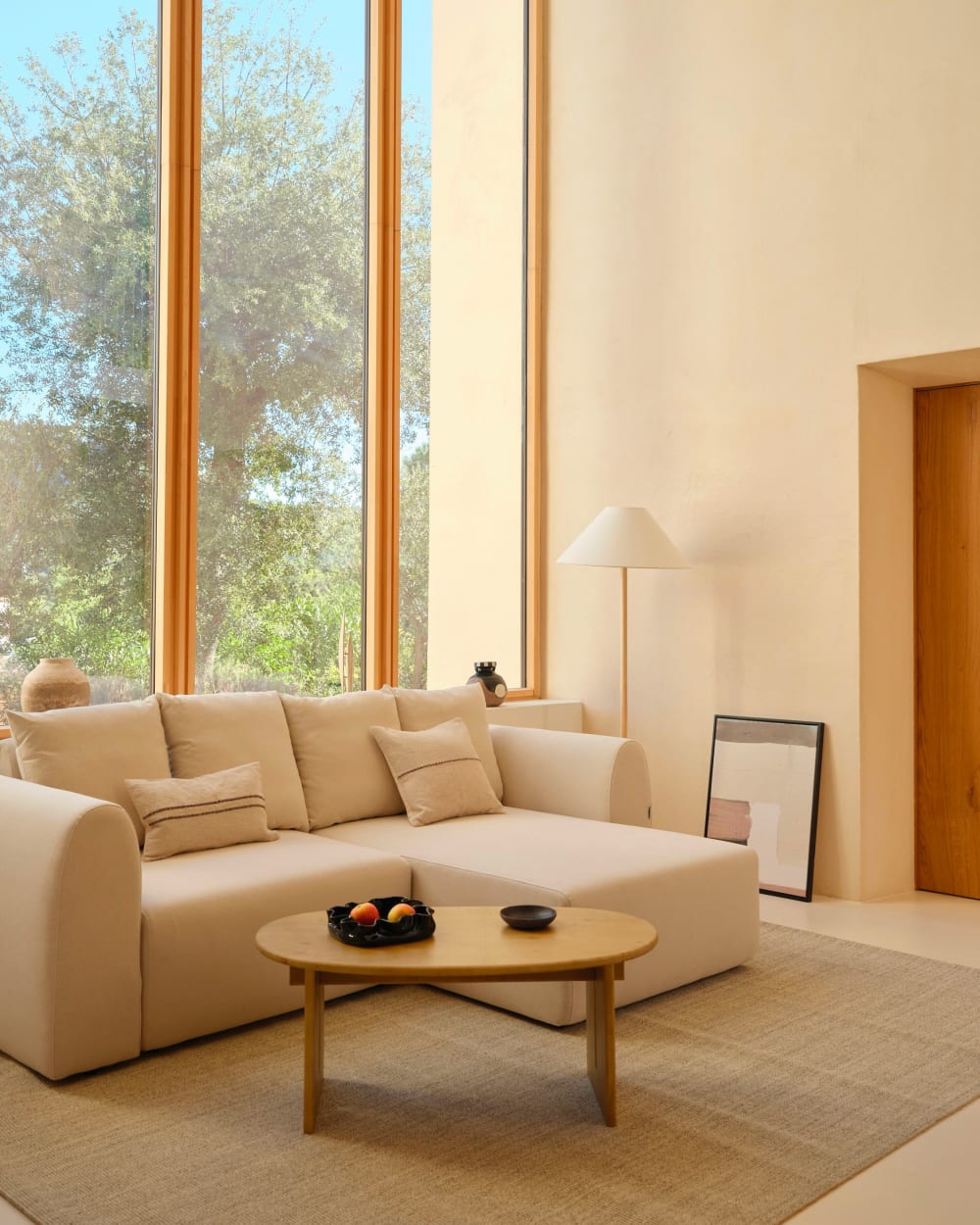 Schlafsofa Leinen und Baumwolle Beige 247x90x168cm Stoff Beige Hannun Sofas und Sessel Sofas Ecksofas