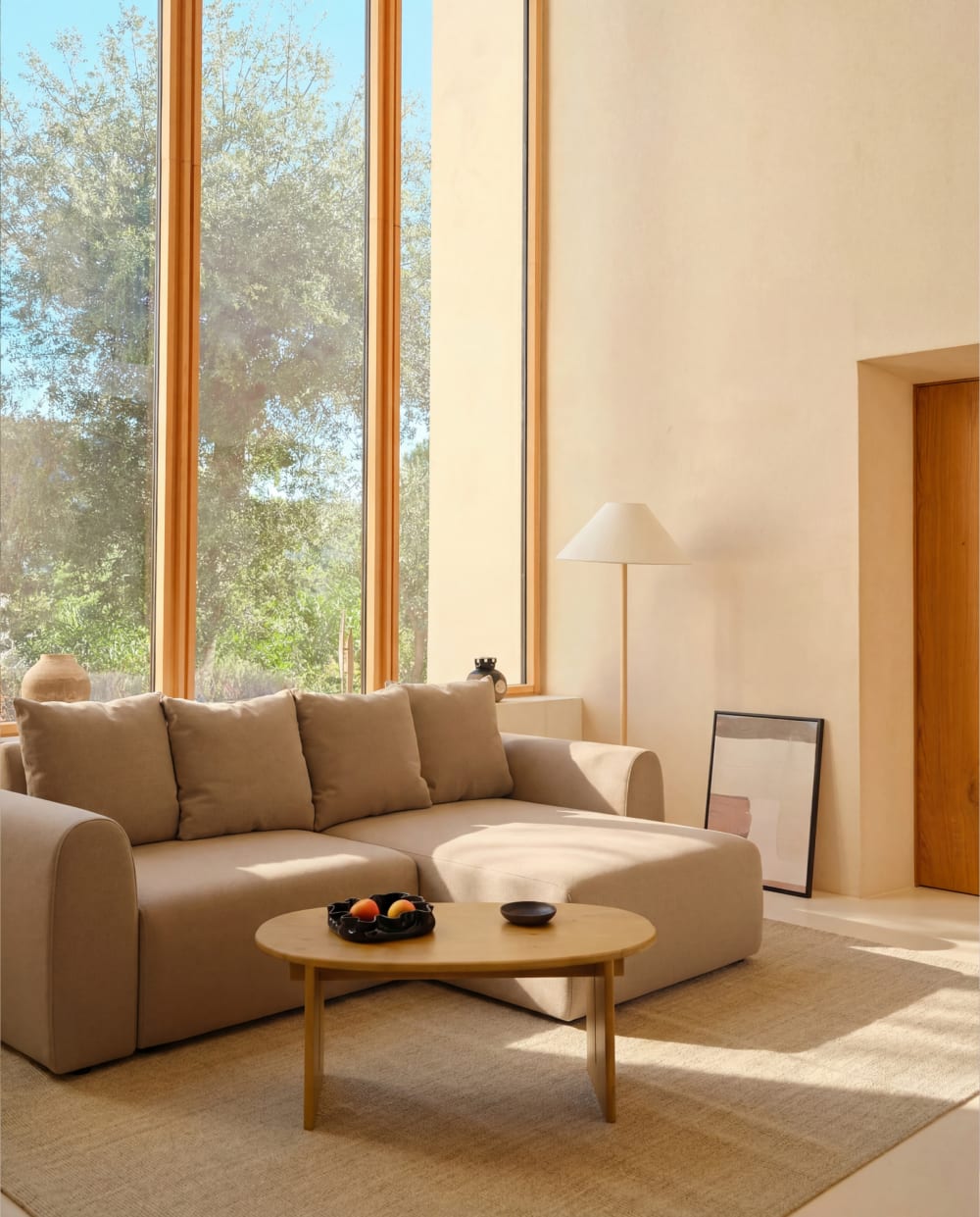 wohnli-moebel-suche-M26050503-1 Schlafsofa Leinen und Baumwolle Hellbraun 247x90x168cm Stoff Braun Hannun Sofas und Sessel Sofas Ecksofas