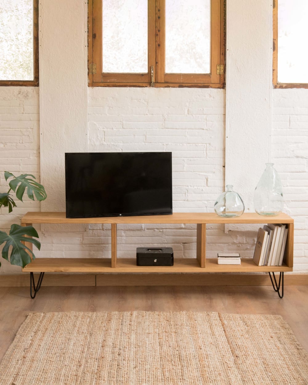 TV Möbel Kiefer Massivholz 180 cm 180x56x30cm Holz Braun Hannun Möbel Wohnzimmermöbel TV-Möbel