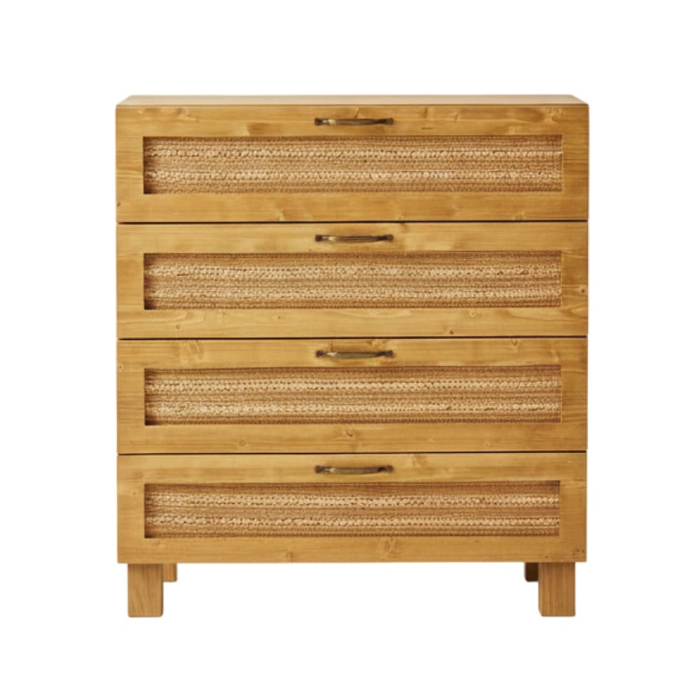 wohnli-moebel-suche-M26050550 Wohnli Möbelsuche - Kommode Tannenholz Massiv Naturfasern Hellbraun 4 Schubladen